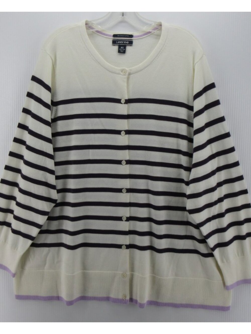 Lands End Sweater 4X Plus Cardigan Striped Button Up Supima Cotton